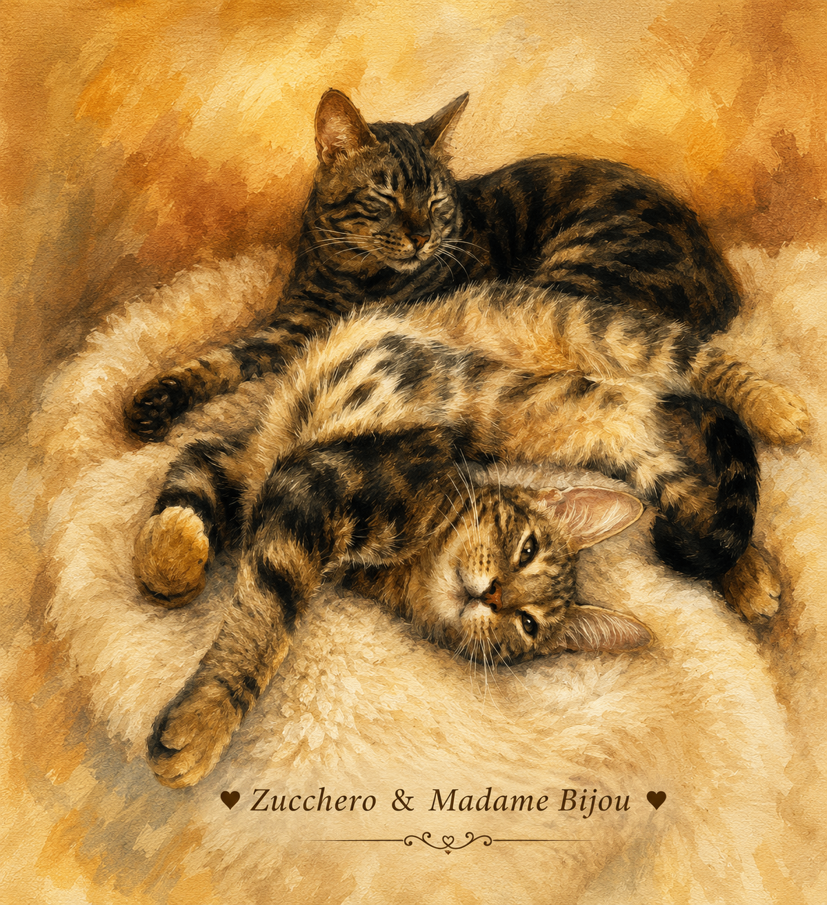 Aquarell von den Katzen Zucchero und Madame Bijou